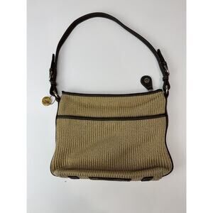 Vintage The Sak Woven Crochet Hobo Shoulder Bag Tan Brown Leather Boho Y2K